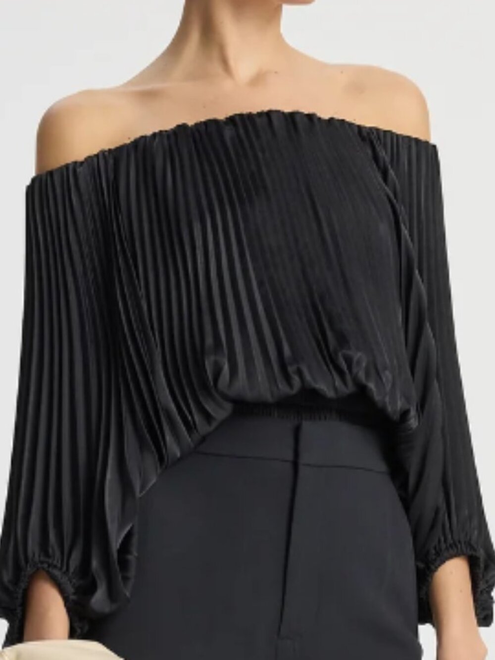 A.L.C. Sienna Satin Pleated Off Shoulder Top